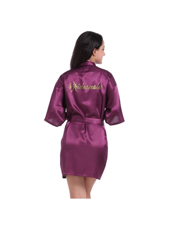 Short Silk Robe for Women's Satin Kimono Gold Shimmer Bridal Wedding Party Bathrobe