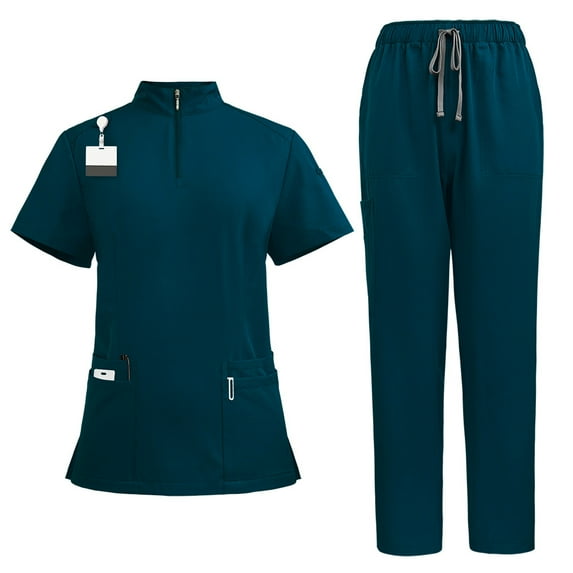 LYMAYTER Solid Color Medical Uniform Nurse Uniform for Women's Stand-up Collar Stretchy Quick Drying Nurse Uniform Set S-2XL