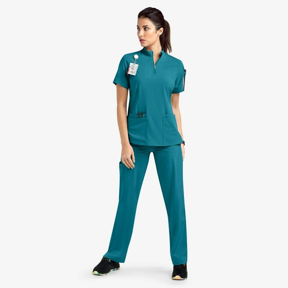 LYMAYTER Solid Color Medical Uniform Nurse Uniform for Women's Stand-up Collar Stretchy Quick Drying Nurse Uniform Set S-2XL