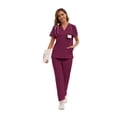 thumbnail image 1 of LYMAYTER Solid Color Medical Uniform for Women V-Neck Multiple Colors Nurse Uniform Comfort Ventilate Outfit for S-2XL, 1 of 7