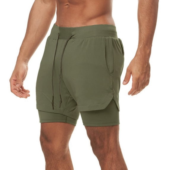 LYMAYTER Sports Shorts for Men's Double Layer Color Breathable Matching Shorts M-5XL