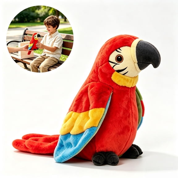 LYMAYTER Talking Macaw Parrot Plush Toy-Repeats What You Say Parrot Toy with Flapping Wings Interactive Toy, Fun Gift for Kids