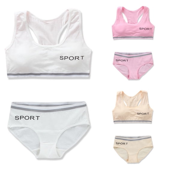 LYMAYTER Girls Lightweight Breathable Cotton Training Bra Set Elastic Soft Everyday Underwear