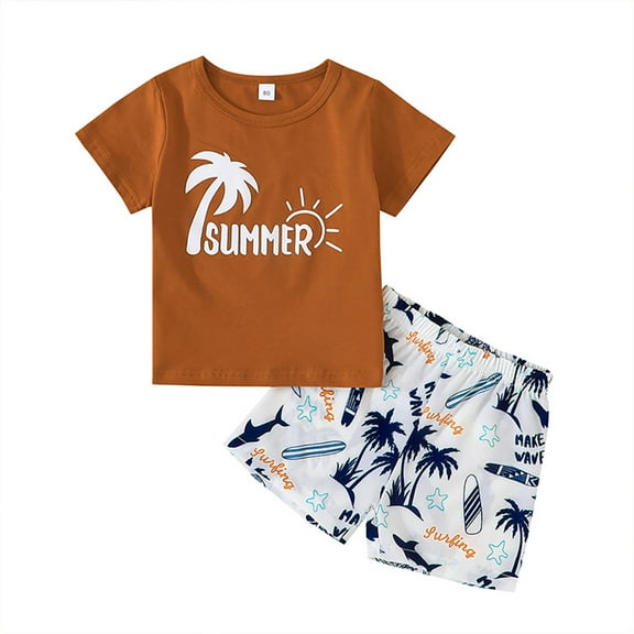 LYMAYTER Toddler Baby Boys Cotton T-Shirt Outfit 2PCS Infant Hawaiian Beach Short Sleeve Tees shorts Set for 12 Months-5 Years