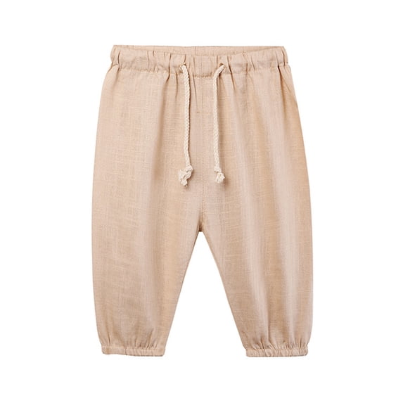 LYMAYTER Toddler Baby Boys Girls Cotton Linen Pants Infant Basic Plain Solid Trousers Elastic Waist Long Pants Bloomers 0M-6T
