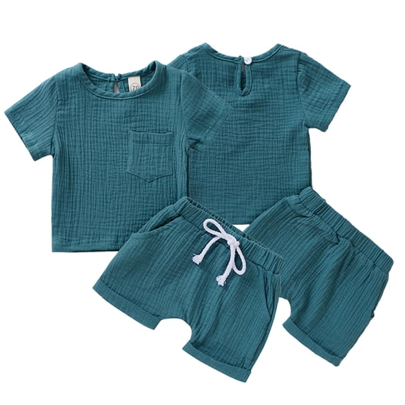 LYMAYTER Toddler Baby Boys Linen Shorts and Shirt Set 2PCS Newborn Summer Solid Color Shirts Tops and Shorts Outfit 0M-19Y