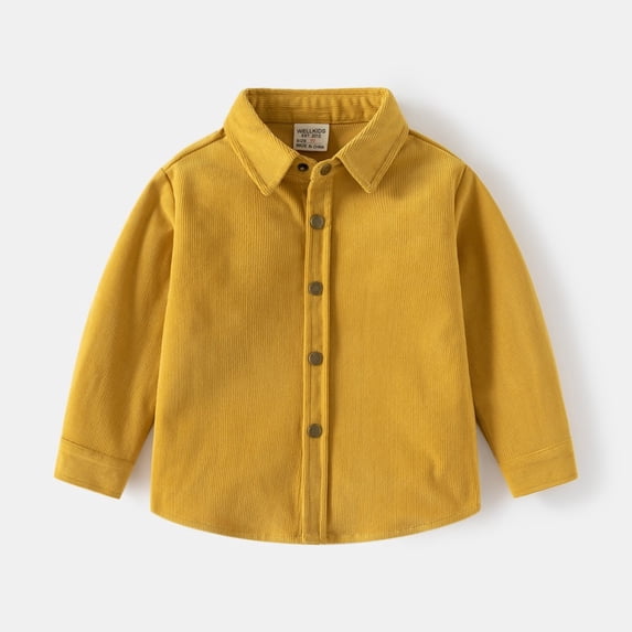 LYMAYTER Toddler Baby Boys Long Sleeve Button Down Shacket Casual Solid Color Spring Fall Button Up Tops 2-7Y