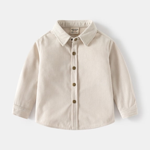 LYMAYTER Toddler Baby Boys Long Sleeve Button Down Shacket Casual Solid Color Spring Fall Button Up Tops 2-7Y