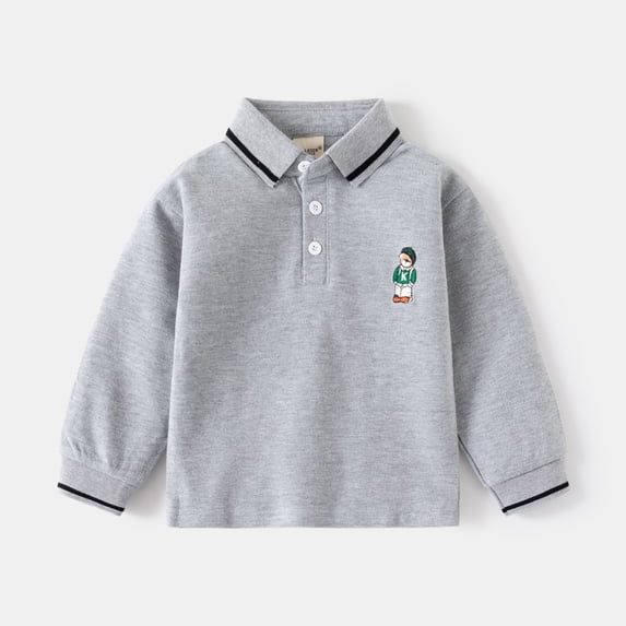 LYMAYTER Toddler Baby Boys Long Sleeve Lapel Button Polo Shirt Solid Color Casual Soft Fall Tops 2-7Y