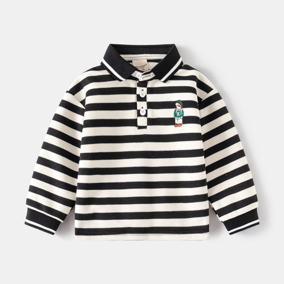 LYMAYTER Toddler Baby Boys Long Sleeve Lapel Button Polo Shirt Solid Color Casual Soft Fall Tops 2-7Y