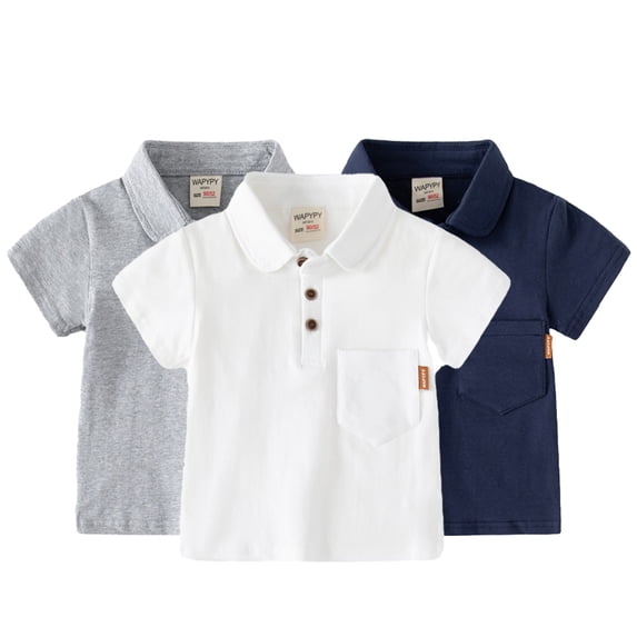 LYMAYTER Toddler Baby Boys Short Sleeves T-Shirt Summer Solid Color Button Cotton Tee Shirt Tops Lapel Casual Shirt Blouse for 1-7Y