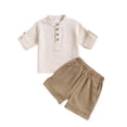 thumbnail image 1 of LYMAYTER Toddler Baby Boys Summer Short Sleeve T-Shirt Shorts Set 2 PCS Infant Casual Solid Color Shorts Pant Set for 6M-4T, 1 of 7