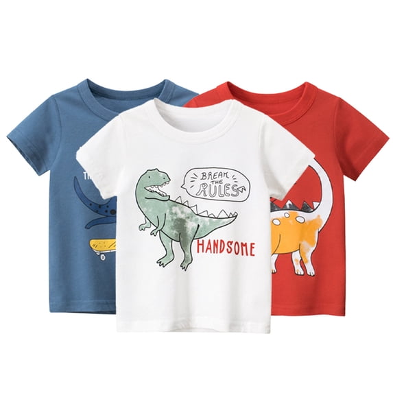LYMAYTER Toddler Baby Boys Summer Tee Shirt 1-9T Kids Short Sleeve Cartoon Tees Shirt Tops Casual Crew Neck Cotton T-Shirt