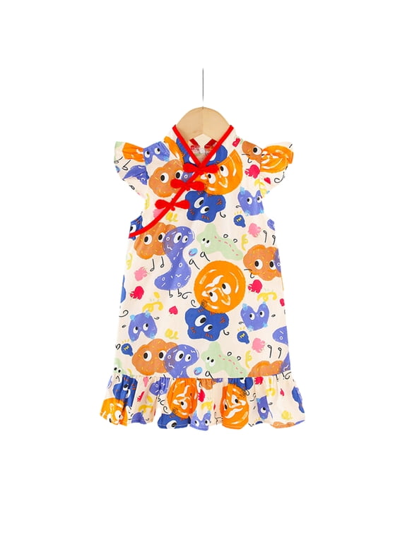 Toddler Baby Chinese Cheongsam Dresses for Girls 1-6T Retro Lace Embroidery Princess Dresses Sleeveless Floral Qipao Dress