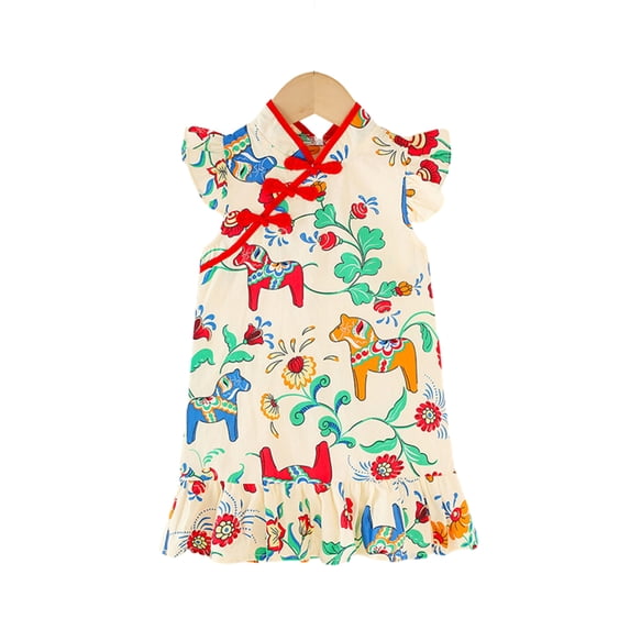 LYMAYTER Toddler Baby Chinese Cheongsam Dresses for Girls 1-6T Retro Lace Embroidery Princess Dresses Sleeveless Floral Qipao Dress