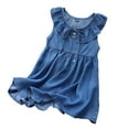 thumbnail image 1 of LYMAYTER Toddler Baby Girls Casual Demin Dresses Kids Summer Sleeveless Silky Sundress Skirt A-Line Party Jeans Dress 2-8T, 1 of 10