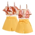 thumbnail image 1 of LYMAYTER Toddler Baby Girls Floral Halter Ruffled Outfits Set 2-7T Baby Yellow Strap Crop Tops+ Shorts Pants Summer Clothes Set, 1 of 11