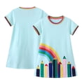 thumbnail image 1 of LYMAYTER Toddler Baby Summer Cotton Dress for Girls Short Sleeve Casual Shirt Dresses Kids Cartoon Loose Dress A-Line Princess Skirt for 2-8 Years Old, 1 of 10