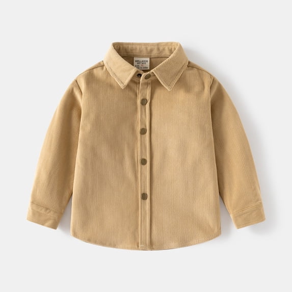 LYMAYTER Toddler Boys Button Down Shirt Long Sleeve Solid Color Shacket Spring Fall Casual Button Up Top 2-7Y