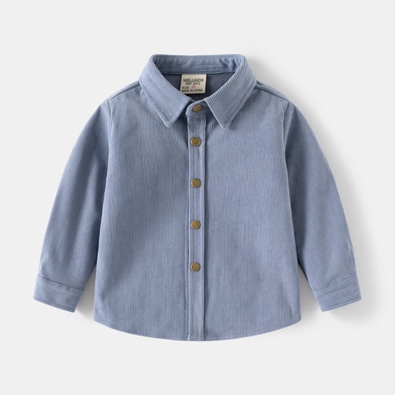 LYMAYTER Toddler Boys Button Down Shirt Long Sleeve Solid Color Shacket Spring Fall Casual Button Up Top 2-7Y