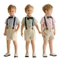 thumbnail image 1 of LYMAYTER Toddler Boys Formalwear Outfits Gentleman Wedding Suits Set Stripes Short Shirt/Bowtie/Suspender, 1 of 8