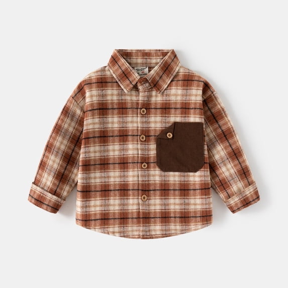 LYMAYTER Toddler Baby Boys Girls Lapel Button Long Sleeve Shirts Classic Plaid Pattern Casual Kids Tops 2-7Y
