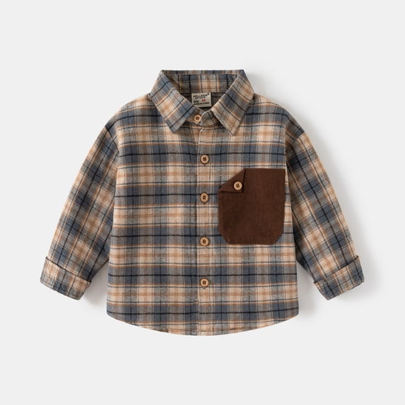 LYMAYTER Toddler Boys Girls Plaid Print Long Sleeve Lapel Shirts Button Down Comfortable Daily Wear 2-7Y