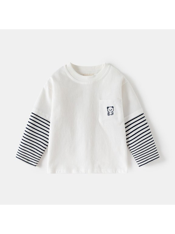Toddler Boys Girls Simple Striped Long Sleeve Tees Casual Tops Soft Spring Fall Kids Clothes 2-10Y