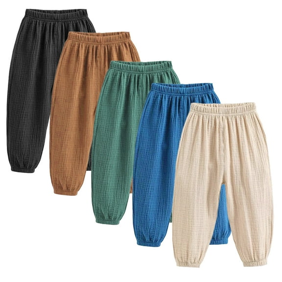 LYMAYTER Toddler Boys Girls Soft Casual Pants Kids Elastic Waist Cotton Lantern Pants Summer Jogger Anti-Mosquito Trousers Solid Color Sweat Pants for 1-8 Y