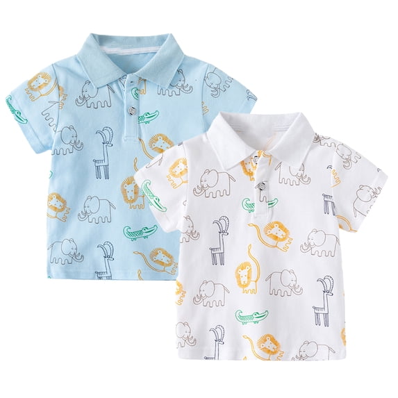 LYMAYTER Toddler Boys Short Sleeves T-Shirt Kids Summer Lapel Button Cotton Tee Shirt Baby Casual Cartoon Shirt Blouses for 2-10Y