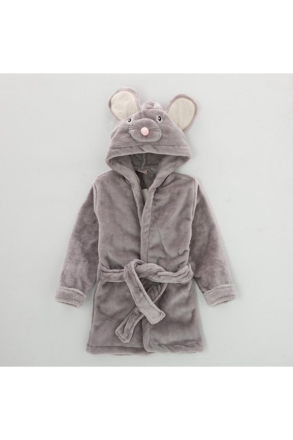 ‌Toddler Flannel Robe Kids Animal Theme Hooded Bathrobe Boys Girls‌ Soft Coral Fleece 1-7 Years