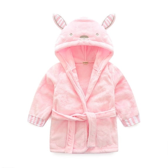 LYMAYTER Toddler Flannel Robe Kids Animal Theme Hooded Bathrobe Boys Girls Soft Coral Fleece 1-7 Years