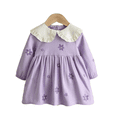 thumbnail image 1 of LYMAYTER Toddler Girls Long Sleeve Dress for 6M-3Y Kids Ruffle Collar Floral Embroidered Dress, 1 of 8
