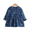 thumbnail image 1 of LYMAYTER Toddler Girls Long Sleeve Dress for 6M-3Y Kids Ruffle Collar Floral Embroidered Dress, 1 of 8