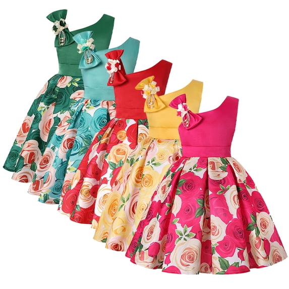LYMAYTER Toddler Girls off Shoulder Flower Dress Kids Pageant Party Floral Formal Dresses Baby Ruffles Rose Ball Gown 2-10T