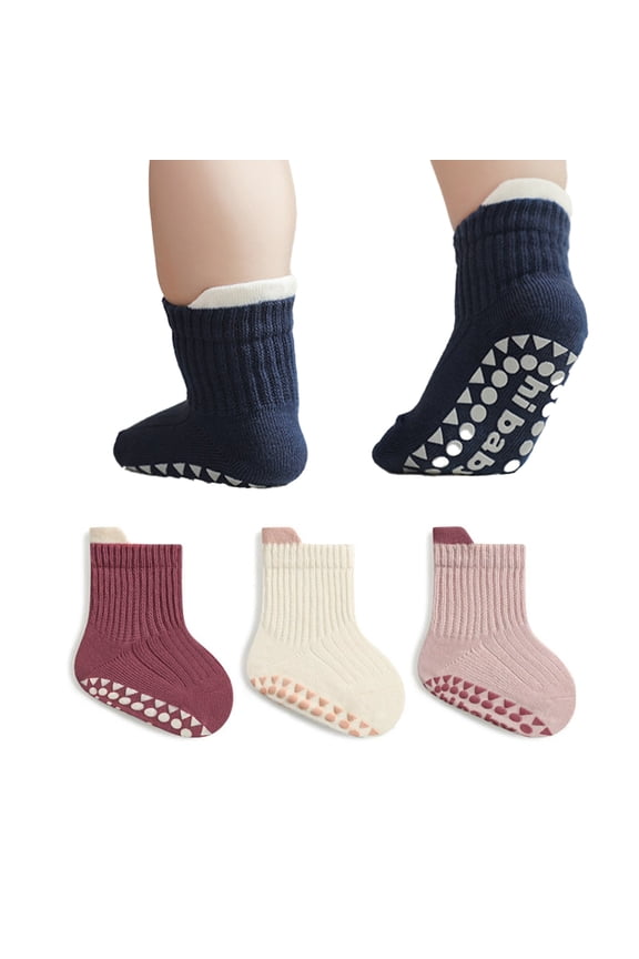 ‌Toddler Infant Cotton Socks 3 Pack Non-Slip Grip Sole for Baby Boys Girls Indoor Floor 0-5Y