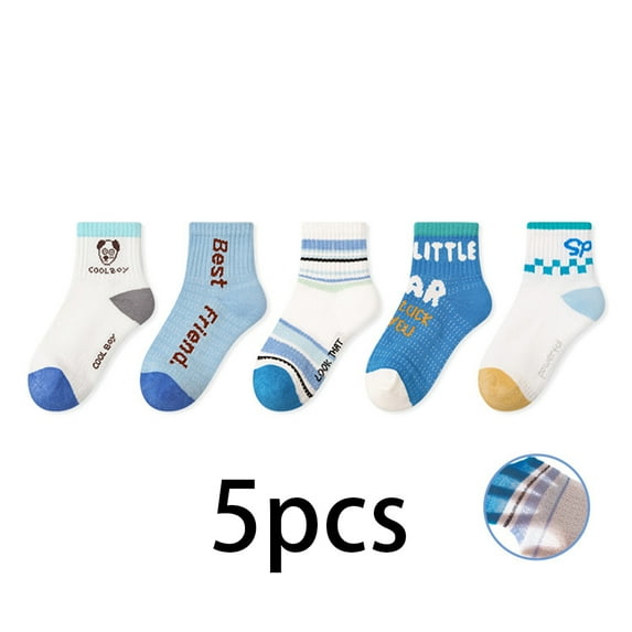 LYMAYTER Toddler Kids Boy Girls Thin Socks Baby Breathable Mesh Cute Print Socks Toddler Candy Color Socks for 1-8 Year Children Cotton No Show Socks with Grippers 5 Pairs