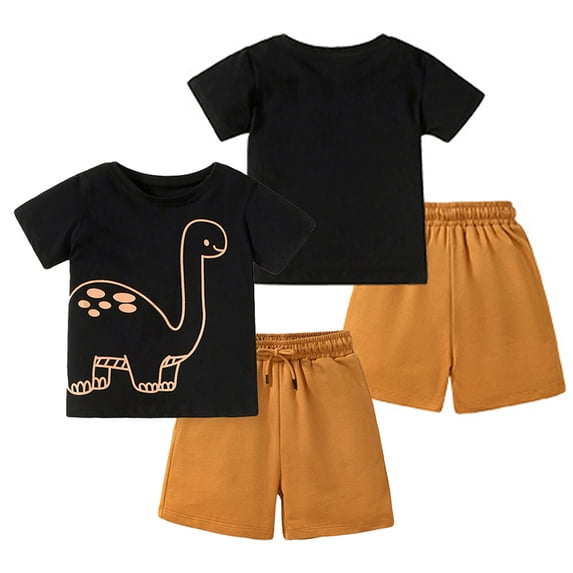 LYMAYTER Toddler Kids Cartoon Cotton Shorts Set for Boys 2PCS Baby Summer Short Sleeve Cartoon Shorts Suit Outfit 2-8T