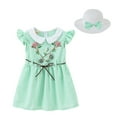 thumbnail image 1 of LYMAYTER Toddler Kids Girl Summer Dresses Doll Collar Embroidered Princess Dress+hat 2PCS Baby Cotton Casual Dress Sundress for 1-6 Years, 1 of 9