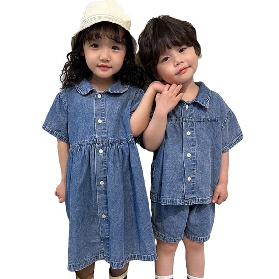 LYMAYTER Toddler Kids Girls Summer Demin Dress Baby Short Sleeve Casual Party Dresses for 1-12 Years Old