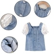thumbnail image 1 of LYMAYTER Toddler Kids' Lace Mesh Denim Dress - Puffed Sleeves A-Line Cut Summer Square Neck‌ 2-8Y, 1 of 8