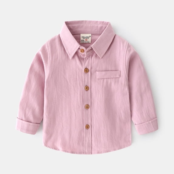 LYMAYTER Toddler Kids Long Sleeve Lapel Shirts Boys Solid Color Button Tops Soft Casual Spring Fall Wear 2-7Y