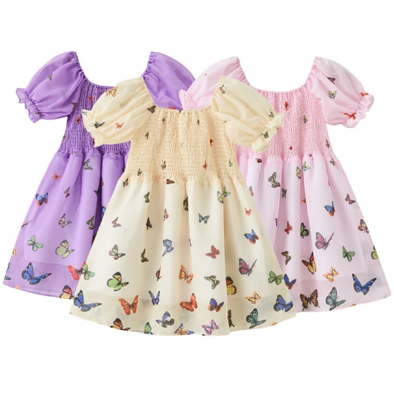 LYMAYTER Toddler Kids Tutu Dresses Vintage Ruffle Floral Flared Square Neck Dresses for Girls 1-7 Years Old