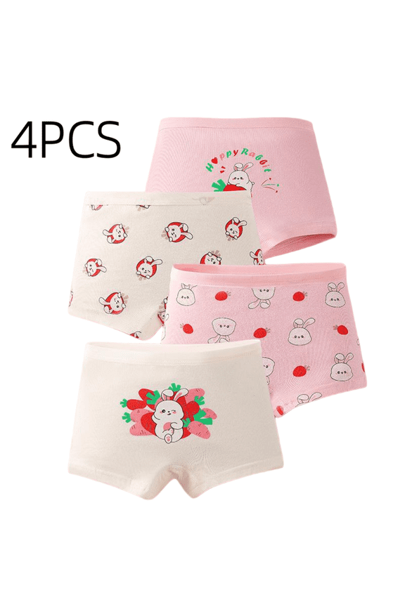 Toddler Little Girls Cotton Underwear Soft Breathable Boxer Briefs Cartoon Print Kids Daily Panties 4PCS