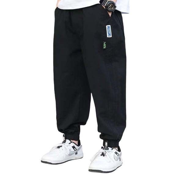 LYMAYTER Toddler Outdoor Cargo Pants Boys Casual Elastic Waist Pants Solid Color Comfort Everyday Wear 4-13Y