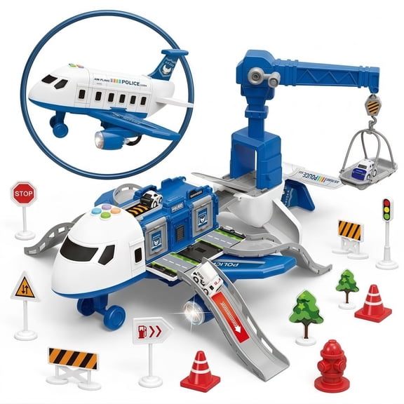 LYMAYTER Toddler Transport Plane Toy, Construction Vehicles Kids Toy Aircraft With Lights & Sounds For 3+ Years Old Kids