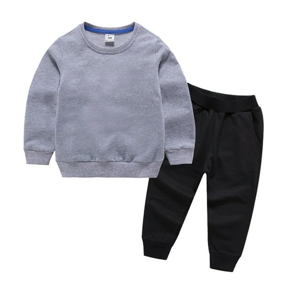 LYMAYTER Toddler Unisex Sweatshirt Outfit Teen Solid Color Sweatsuit Tops + Sweat Pants 1 Set for 2-14 Years