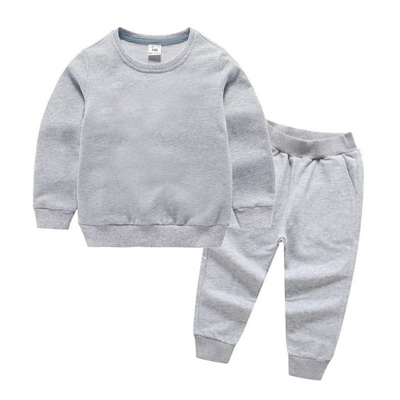 LYMAYTER Toddler Unisex Sweatshirt Outfit Teen Solid Color Sweatsuit Tops   Sweat Pants 1 Set for 2-14 Years