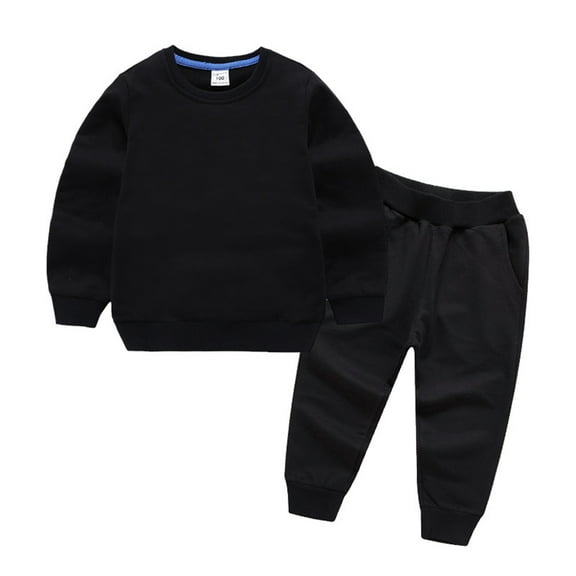 LYMAYTER Toddler Unisex Sweatshirt Outfit Teen Solid Color Sweatsuit Tops Sweat Pants 1 Set for 2-14 Years