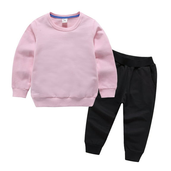 LYMAYTER Toddler Unisex Sweatshirt Outfit Teen Solid Color Sweatsuit Tops   Sweat Pants 1 Set for 2-14 Years